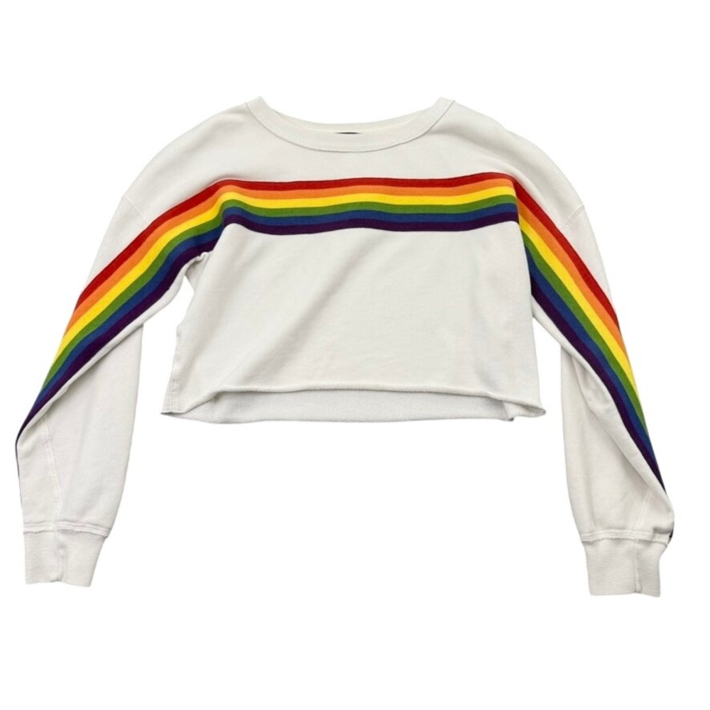 Abercrombie Fitch Sweatshirt Women M Rainbow Stripe Crop Pullover Pride Y2K